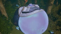 blue_skin blueberry_inflation elf_female forest frieren frieren_beyond_journey's_end huge_belly inflation mage massive_ass massive_belly pointy_ears puffed_cheeks staff swollen