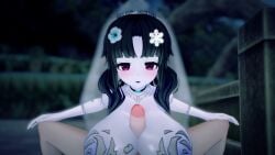 1boy 1girls 3d animated black_choker black_hair blush bouncing_breasts bride choker clothed clothed_female clothed_sex cum cumshot dress ejaculation ejaculation_between_breasts elbow_gloves graveyard heart_choker junran9 koikatsu koikatsu_(medium) looking_at_viewer low_twintails male_pov monster monster_girl multiple_views night nude_male nude_male_clothed_female original outdoors paizuri penis pov pov_eye_contact public_sex purple_eyes short_hair short_twintails shortstack sound straight tagme titjob twintails undead veil video wedding_dress wedding_veil white_gloves zombie zombie_girl
