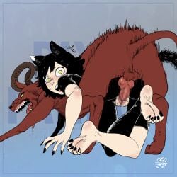 1girl 2d all_fours animal_ears animal_penis ass barefoot bestiality black_fur black_nails black_sclera blush body_fur canid_on_humanoid canine canine_on_humanoid canine_penis cat_ears cat_girl censored colored_sclera constricted_pupils curled_horns dog doggy_style doggystyle dungeon_meshi elbow_blush embarrassed feet female_on_feral feral feral_on_female feral_on_humanoid feral_penetrating feral_penetrating_humanoid foot_blush full_body horns humanoid_on_feral interspecies izutsumi knot knotted_penis legs long_tongue looking_at_viewer looking_back m_legs mismatched_animal_ear_colors mosaic_censoring nervous_sweating oca-world open_mouth penis scared sex sharp_teeth shocked short_hair simple_background soles spread_legs surprised sweat sweatdrop tail teeth toes tongue upper_teeth_only vaginal wide-eyed wide_eyed yellow_eyes zoophilia