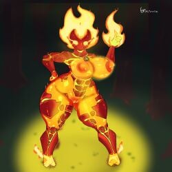 1girl 1girls alien alien_girl ben_10 big_areola big_belly big_boobs big_breasts big_nipples big_thighs curvy fire flame monster monster_girl p1primate solo solo_female