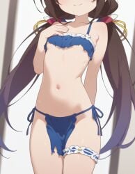 ai_generated bare_legs beautiful_girl blue_eyes brown_hair crop_top flat_chest heavenly_body hinatsuru_ai petite_female pretty_girl skinny_female slim_female slim_waist slutty_body slutty_female tempting tempting_viewer