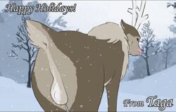 1boy animated antlers anus ass backsack balls blinking bouncing_balls cervine deer ears_back english_text feral frame_by_frame gif grin happy_holidays inviting looking_at_viewer looking_back male male_only mammal outside presenting presenting_hindquarters raised_tail reindeer seductive shaking_butt smile snow snowing solo swinging_balls taga tail tail_wave text