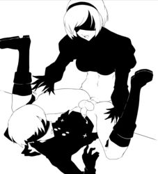 anal anal_sex dickgirl femboy foreskin futa_is_bigger futa_on_male futanari intersex khexxi male monochrome nier nier:_automata penetration penis_size_difference sex small_penis spread_legs uncut yorha_2b yorha_9s