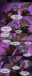 absurd_res acupa animal_genitalia animal_penis anthro biped bodily_fluids breasts bulge canid canine canine_genitalia canine_penis clothing comic comic_panel dialogue duo english_text fangs female female_anthro fox french_kissing genitals hi_res kissing knot lagomorph leporid licking_tongue making_out male male/female male_anthro mammal penis rabbit saliva saliva_string silgiriya_mantsugosi speech_bubble teeth text
