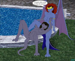 2girls angela_(gargoyles) ass blue-skinned_female blue_skin breasts daughter demona disney duo fab3716 female french_text gargoyles humanoid humanoid_on_humanoid incest mother mother_and_daughter multiple_girls nipples nude nude_female parent pussy text translation_request yuri