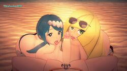 1futa 2girls 3d beach big_ass blonde_hair blue_eyes blue_hair futa_pov green_eyes hair_ornament holidays koikatsu lana's_mother_(pokemon) lusamine_(pokemon) milf mothers_day oral oral_sex outdoor_sex outdoors partially_clothed pokemon pokemon_sm pov self_upload sex sunglasses sunglasses_on_head threesome wunderclaw yellow_hair