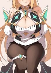 1girls bare_shoulders blonde_hair boob_window breasts cleavage cleavage_cutout core_crystal detatched_sleeves eyes_out_of_frame female female_focus female_only gloves huge_breasts large_breasts legs_together light-skinned_female light_skin long_hair mika_n95 mythra mythra_(xenoblade) panties panties_peek ribbon ribbon_panties showing_panties skirt skirt_lift skirt_lifted_by_self solo thick_thighs thigh_strap thighs tongue tongue_out voluptuous wide_hips xenoblade_(series) xenoblade_chronicles_2
