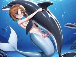 girls_und_panzer nishizumi_miho dolphin mermaid underwater underwater_sex short_hair auburn_hair brown_eyes medium_breasts mammal 1girl nude nipples navel pussy dolphin_penis feral_on_female sex vaginal_penetration ocean ai_generated aquatic interspecies interspecies_mating