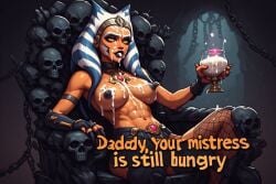 ahsoka_tano ahsoka_tano_(imperial) ai_art ai_generated ai_text caption clone_wars cum cum_drip cum_glass cum_in_ass cum_in_mouth cum_in_pussy cum_inside cum_on_body cum_on_breasts cum_on_face cumshot eating_cum star_wars
