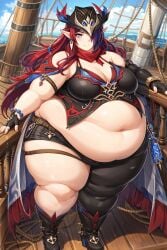 1girls ai_generated bbw belly belly_button big_belly big_belly_bulge breasts chasca_(genshin_impact) chubby exposed_belly exposed_belly_button exposed_fat_belly fat fat_female fat_natlan_girls female female_focus female_only genshin_impact hoyoverse light-skinned_female light_skin mihoyo mihoyo_technology_(shanghai)_co._ltd. natlan_girls obese obese_female overweight overweight_female red-haired_female red_hair solo solo_female solo_focus