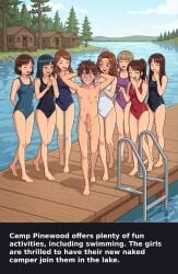 7girls admiral_m bathing_suit blonde_hair blue_hair blushing blushing_male brown_hair cfnm clothed_female_nude_male enm erection exhibitionism extreme_exposure_humiliation giggling hands_behind_head humiliation lake laughing_at male_sub multiple_girls naked_male nature nude_male only_one_naked penis public_humiliation public_nudity stripped summer_camp swimming swimwear tan_skin