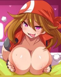 :d :o ? alternate_breast_size animated anime_style ass bandana bike_shorts blush breast_grab breasts brown_hair cleavage clothed_sex drooling female glowing_eyes heart huge_breasts human human_only hypnosis konno_tohiro large_breasts looking_at_viewer may_(pokemon) mind_control naughty_face nintendo pokemon pokemon_(anime) purple_eyes sex short_hair slideshow smile sweat tongue tongue_out voluptuous yellow_skin