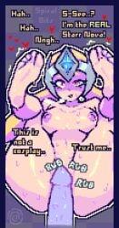 barefoot brawl_stars breasts feet feet_up full_color hearts medium_breasts mouth_open navel nipples nude penis penis_between_pussy pink_eyes pixel_(artwork) pixel_art pixelated pussy rub rubbing soles soles_female spiral_bits spread_legs spreading starr_nova_(brawl_stars) supercell sweat sweating teasing text toes yellow_hair