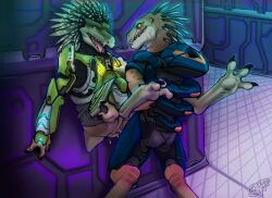 3_fingers 3_toes against_surface against_wall alien animal_genitalia animal_penis anthro anthro_on_anthro anthro_penetrated anthro_penetrating anthro_penetrating_anthro armor avian benji_(artist) bodily_fluids bottomless bottomless_female clothed clothed_sex clothing colored cor_zan cum cum_in_vagina cum_inside digitigrade duo eye_contact feather_hair feathers feet female female_penetrated fingers genital_fluids genitals halo_(series) ibie'shan interspecies intraspecies kig-yar leaking_cum leaking_vagina looking_at_another male male/female male_penetrating male_penetrating_female microsoft penetration penile penile_penetration penis penis_in_vagina pseudo_hair quill_hair reptile scalie sex short_tail stand_and_carry_position standing standing_sex t'loaki t'vaoan tail toes tongue tongue_out trappedkeys vaginal vaginal_penetration vulva xbox_game_studios yellow_eyes