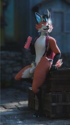3d_(artwork) absurd_res anthro antlers backpack bottle box chastity_cage chastity_device collar container crate digital_media_(artwork) genitals hi_res horn lagomorph leaning_on_object licking licking_lips looking_away male mammal nude outside penis public public_nudity sany_van_fox sanythefox solo tongue tongue_out water_bottle wings wolpertinger