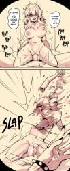1boy 1girls 2koma begging blood breasts corpse death decapitation dismemberment empty_eyes english_text eyeball gore guro head_explosion kurohime_(artist) messy_hair monochrome monster necrophilia nipples pov rape sex size_difference slap snuff tears vaginal_penetration