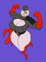 black_leotard blonde_hair blue_eyes boob_window dc dc_comics flat_colors garrison_cap hair_covering_eye hammer_and_sickle huge_ass huge_breasts huge_thighs ivanpanced_(artist) power_girl red_boots red_gloves self_upload simple_background single_pauldron soviet soviet_girl superman:_red_son superman_(series) thick_lips wide_hips