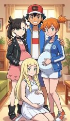 ai_generated blonde_hair female green_eyes lillie_(pokemon) pokemon pokemon_sm pregnant pregnant_belly pregnant_female 3girls 3girls1boy 3pregnancy harem asian_male black_hair ginger_female gym_leader holding_pregnant_belly kasumi_(pokemon) kissing male naked_female naked_male nude_female passionate passionate_kiss pokemon_rgby satoshi_(pokemon) fishnet_legwear goth goth_girl marnie_(pokemon) pokemon_ss pregnant_goth