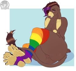 5_toes absurd_res anthro areola asinus barefoot big_butt breasts brown_body brown_fur brown_genitals brown_hair butt clothing colored_nails colored_toenails countershade_feet countershading digital_media_(artwork) donkey equid equine feet female female_anthro floppy_ears foot_fetish foot_focus footwear fur genitals hair hi_res highlights_(coloring) humanoid_feet lexartx lipstick long_ears looking_at_viewer makeup mammal multicolored_body multicolored_clothing multicolored_footwear multicolored_hair multicolored_socks nails narrowed_eyes nipples nude plantigrade purple_eyes purple_hair purple_lipstick purple_makeup purple_nails rainbow_clothing rainbow_footwear rainbow_socks simple_background sitting smile socks soles solo stirrup_socks tail tail_tuft thick_thighs toenails toes tuft vulva wrinkled_feet wrinkles yellow_body yellow_feet yellow_nipples
