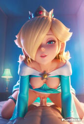 hair_over_one_eye hetero penis blonde_hair 1boy sex pov breasts nipples straddling uncensored girl_on_top crown cowgirl_position vaginal dress underwear looking_at_viewer blue_eyes panties jewelry earrings pussy lips pov_crotch panties_around_one_leg parted_lips artist_name long_hair clothed_female_nude_male medium_breasts clothed_sex erection smile dress_lift solo_focus star_earrings blush sweat one_eye_covered clothes_lift rosalina lustboxai hi_res ai_generated princess_rosalina mario_(series) super_mario_bros. super_mario_galaxy 1girls female 1boy1girl vaginal_sex vaginal_penetration