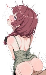 1boy 1girl ahegao ass ass_focus back bent_over black_bow blush bocchi_the_rock! bow braid censored clothed_female_nude_male commentary_request doggystyle dress from_behind fucked_silly gamma_(criticism-motor) green_dress hair_bow hair_over_shoulder hetero hiroi_kikuri korean_commentary long_hair nude open_mouth penis purple_hair rolling_eyes sex sex_from_behind shoulder_blades simple_background single_braid solo_focus standing standing_sex sweat tongue tongue_out vaginal white_background