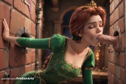 1boy 1boy1girl 1girls ai_generated blowjob_focus braid breasts brick_wall brown_hair closed_eyes collarbone crown cum cum_in_mouth dreamworks dress fellatio female green_dress hetero hi_res human_fiona lips long_hair makeup oral patreon_username penis princess_fiona princess_fiona_(human) progenarts red_hair shrek_(series) single_braid small_breasts solo_focus testicles tiara uncensored web_address