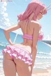 kiraamane ai_generated patreon seductive sexy uncensored watermark hi_res high_quality high_resolution shuna_(tensei_shitara_slime_datta_ken) tensei_shitara_slime_datta_ken swimsuit 1girl bikini ass beach horns pink_bikini looking_at_viewer long_hair pink_hair solo ocean day looking_back frills hand_on_hip outdoors frilled_bikini sky water from_behind pink_eyes bare_shoulders back smile oni_horns blue_sky standing cloud horizon