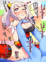 asphyxiation blue_eyes blush bottomless breasts cleavage cowgirl_position female hair_ornament heart heart-shaped_pupils highres kaguya_luna kaguya_luna_(character) penis pussy rantana_(lalalalackluster) sex silver_hair spoken_heart straddling strangling sweat symbol-shaped_pupils tears thighhighs twintails uneven_eyes vaginal_penetration virtual_youtuber