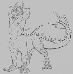 animal_genitalia balls dragon dragon_taur male male_only monochrome naetholix sheath simple_background solo taur thick_tail