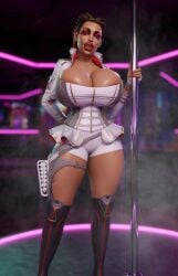 ai_generated apex_legends bimbo braided_hair choker female_only gloves huge_breasts loba_(apex_legends) logan_d long_fingernails makeup neon_lights solo_female stripper stripper_pole thick_thighs thighhighs twin_braids bursting_breasts cleavage shorts bimbofication wide_hips bimbo_body bimbo_lips