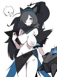 1girls 2026 2d_(artwork) animal_ears artist_request big_breasts black_hair blue_eyes blue_markings blush boobs breasts cat cat_ears color colored digital_media_(artwork) female female_only hair hair_over_one_eye heart hi_res kasli_the_bane large_breasts legs light-skinned_female light_skin markings nipples nyanko_daisensou partially_clothed simple_background smile solo the_battle_cats thighs tits video_game_character video_games white_background white_body white_skin