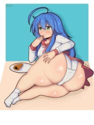 :3 alternate_version_available ass big_ass blue_hair bubble_ass bubble_butt female funlitogc gassychan gassychan_(artist) gasychan_(artist) green_eyes izumi_konata konata_izumi large_ass light_blush lucky_star panties school_uniform upskirt
