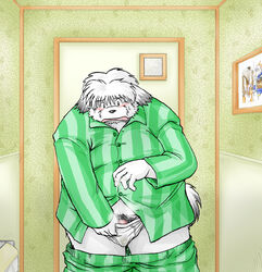 blush book_whitener briefs clothing cum green_pants green_shirt male_only pajamas penis pubes takagi_kyou takaki_takashi tighty_whities underwear white_underwear