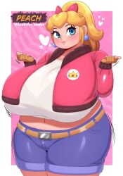 alternate_breast_size big_breasts bra bra_visible_through_clothes braffy breasts breasts_bigger_than_head chubby fat huge_breasts mario_(series) nintendo obese obese_female princess_peach princess_peach_(touring) thick_thighs