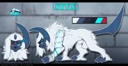 2026 3_toes absol absurd_res animal_genitalia balls blue_eyes chloe-dog claws cybernetic_arm cybernetic_limb digital_drawing_(artwork) digital_media_(artwork) english_text eye_scar facial_scar feet feral front_view fur generation_3_pokemon genitals heterochromia hi_res horn looking_at_viewer looking_back male model_sheet nintendo pokemon pokemon_(species) red_eyes scar sheath side_view solo standing styx_(blue-wolfy) text toe_claws toes white_body white_fur