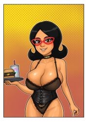 aaaninja bob's_burgers burger choker cleavage eat_me female female_only food glasses huge_breasts linda_belcher lingerie milf