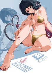 zenless_zone_zero jane_doe_(zenless_zone_zero) kirostemple bikini large_breasts golden_bikini legs foot_focus smug sfw 2d 2d_(artwork) tagme short_hair blue_eyes mouse_ears mouse_girl