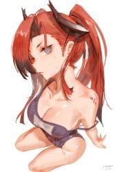 1girls 2d 2d_(artwork) 2d_artwork arknights arm_support average_breasts bikini black_horn black_horns blue-eyed_female blue_bikini blue_eyes blue_one-piece_swimsuit blue_swimsuit blue_swimwear breasts cleavage collarbone digital digital_art digital_drawing digital_drawing_(artwork) digital_media digital_media_(artwork) dokuro_deluxe drawing dripping_wet female female_focus female_only fingers groin head_tilt high_resolution highres horn horns inguinal_crease inguinal_ligament knees lean_figure long_hair looking_at_viewer looking_up looking_up_at_viewer medium_breasts narrow_waist one-piece_swimsuit original_art original_artwork ponytail profile red-haired_female red_hair shoulders sidelocks simple_background slender_body slender_waist slim_female slim_waist soaked solo strap_slip swimsuit swimwear thighs tilted_head toddifons_(arknights) wet wet_bikini wet_body wet_breasts wet_face wet_hair wet_legs wet_skin wet_swimsuit wet_thighs white_background wide_hips