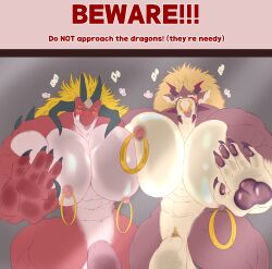 absurd_res anthro big_muscles big_pecs big_penis demitiger1 dragon duo genitals hi_res hyper kulshedra_(demitiger1) magangz_(character) male male/male muscular mythological_creature mythological_scalie mythology pecs pecs_on_glass pecs_touching penis scalie