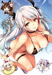 4girls :p antenna_hair azur_lane bangs bikini black_bikini black_hair blue_eyes blush breasts brown_eyes chibi choker collarbone flag_print german_flag hair_ribbon hammann_(azur_lane) highres iron_cross large_breasts lavender_hair long_hair looking_at_viewer mole mole_on_breast multicolored_hair multiple_girls nipples one_breast_out open_mouth orange_eyes prinz_eugen_(azur_lane) ribbon sandals short_hair silver_hair smile streaked_hair swept_bangs swimsuit thigh_strap tomose_shunsaku tongue tongue_out two_side_up unicorn_(azur_lane) yamashiro_(azur_lane)