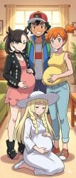 ai_generated blonde_hair female green_eyes lillie_(pokemon) pokemon pokemon_sm pregnant pregnant_belly pregnant_female 3girls 3girls1boy 3pregnancy harem asian_male black_hair ginger_female gym_leader holding_pregnant_belly kasumi_(pokemon) kissing male naked_female naked_male nude_female passionate passionate_kiss pokemon_rgby satoshi_(pokemon) fishnet_legwear goth goth_girl marnie_(pokemon) pokemon_ss pregnant_goth