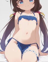 ai_generated bare_legs beautiful_girl blue_eyes brown_hair crop_top flat_chest heavenly_body hinatsuru_ai petite_female pretty_girl skinny_female slim_female slim_waist slutty_body slutty_female tempting tempting_viewer