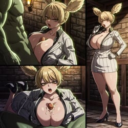 momokusa_yomogi tougen_anki ai_generated paizuri huge_breasts orc male female cum_on_breasts mouth_open dungeon standing