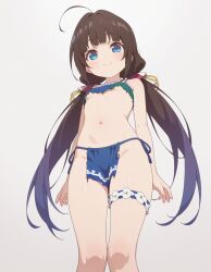 ai_generated bare_legs beautiful_girl blue_eyes brown_hair crop_top flat_chest heavenly_body hinatsuru_ai petite_female pretty_girl skinny_female slim_female slim_waist slutty_body slutty_female tempting tempting_viewer