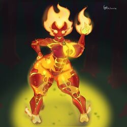 1girl 1girls alien alien_girl ben_10 big_breasts fire flame monster monster_girl no_nude p1primate solo solo_female