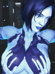 big_boobs big_breasts blue_body blue_eyes blue_hair blue_skin cortana enjoying feeling_up halo halo_(game) halo_(series) halo_4 halo_infinite looking_at_viewer looking_away thicc_breasts touching_breast word2