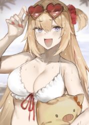 1girls solo female_only female female_focus long_hair collarbone shoulders fingers fingernails cleavage large_breasts breasts midriff belly slim_waist slim_female narrow_waist slender_waist slender_body lean_figure upper_body highres high_resolution standing hair_between_eyes looking_at_viewer digital digital_media digital_art digital_drawing digital_media_(artwork) digital_drawing_(artwork) 2d 2d_(artwork) 2d_artwork drawing brown_hair brown-haired_female blue_eyes blue-eyed_female one_side_up eyebrows_visible_through_hair sunglasses sunglasses_on_head sunglasses_on_forehead heart_sunglasses open_mouth parted_lips tongue open_mouth_smile smile smiling smiley_face smiling_at_viewer outdoor outdoors outside outdoor_nudity day daytime daylight nails nail_polish red_nails red_nail_polish red_fingernails sidelocks busty busty_female busty_girl large_boobs big_breasts big_boobs bikini swimsuit swimwear bikini_top white_bikini white_swimsuit white_swimwear white_bikini_top string_bikini bikini_only halterneck front-tie_bikini front-tie_bikini_top dokuro_deluxe bare_skin bare_shoulders bare_chest bare_arms bare_hands bare_midriff bare_belly exposed_skin exposed_shoulders exposed_chest exposed_arms exposed_midriff exposed_belly character_request copyright_request