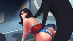 1boy batman batman_(series) bruce_wayne christmas creampie cum_inside dc_comics diana_prince doggy_style female from_behind heart_cutout love new_year piraart_(artist) wonder_woman wonder_woman_(series)