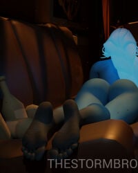 3d_(artwork) ass barefoot blender_(software) blender_cycles blue_body deadlock dirty_feet feet foot_fetish foot_focus nude_female thestormbro toes vindicta_(deadlock)