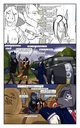 anthro black_nose bra breasts bussaca canine car clara cleavage clothed clothing comic cum cum_drip cum_leaking deb dialogue dickgirl dress dripping english_text equine evarist female fox garter gloves horse intersex legwear limousine male mammal mrs._ra'pe nipples nude penis stockings suit text underwear vehicle wolf